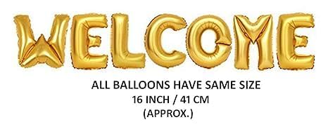 GLAZE&SHINE Welcome Foil Balloon Letters Set, 41 cm Gold Metallic, 7-Piece Party Decoration Brand: GLAZE&SHINE - Image 3