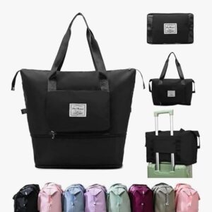 GLAZE&SHINE 41L Expandable Travel Duffel Bag, Waterproof Foldable Handbag, Large Carry-on Luggage, Multicolour