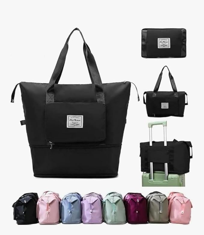 GLAZE&SHINE 41L Expandable Travel Duffel Bag, Waterproof Foldable Handbag, Large Carry-on Luggage, Multicolour