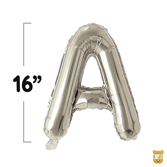 GLAZE&SHINE Happy Birthday Foil Balloons Banner – 13 Golden Letters, Reusable Metallic Alphabet Balloons, Decoration Set for Boys, Girls, Kids, Adults – 16 Inch Size (Silver) - Image 4