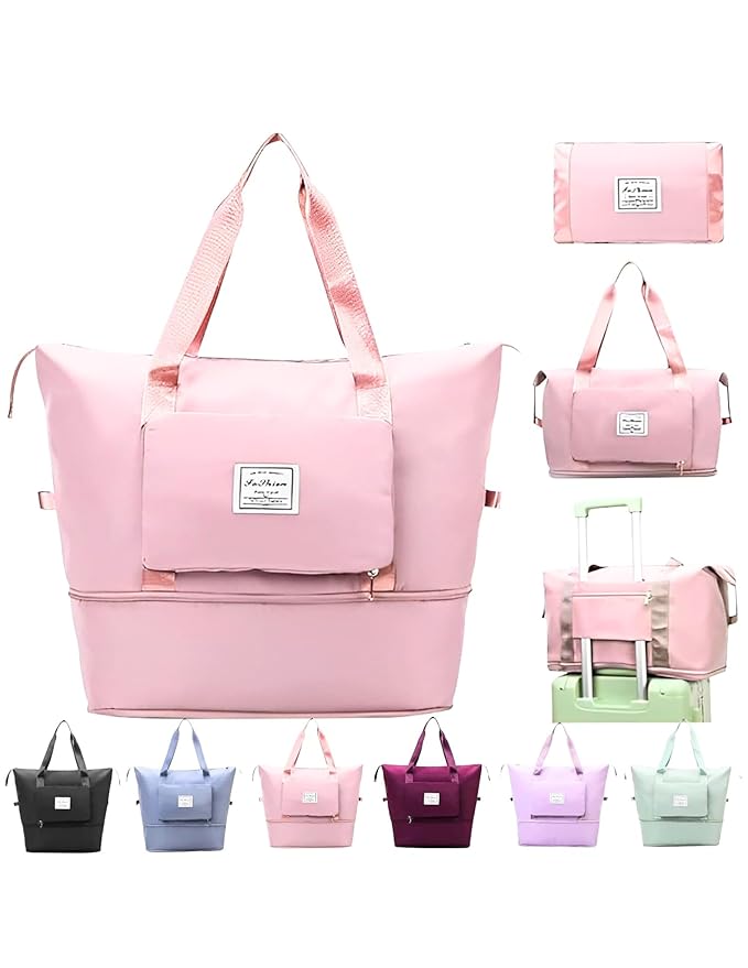 GLAZE&SHINE 41L Expandable Travel Duffel Bag, Waterproof Foldable Handbag, Large Carry-on Luggage, Multicolour - Image 2