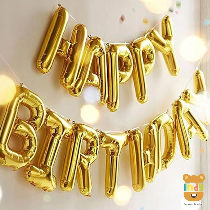 GLAZE&SHINE Happy Birthday Foil Balloons Banner – 13 Golden Letters, Reusable Metallic Alphabet Balloons, Decoration Set for Boys, Girls, Kids, Adults – 16 Inch Size (Silver) - Image 18