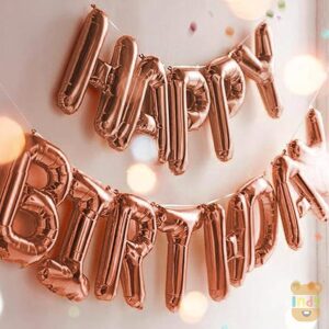 GLAZE&SHINE Happy Birthday Foil Balloons Banner – 13 Golden Letters, Reusable Metallic Alphabet Balloons, Decoration Set for Boys, Girls, Kids, Adults – 16 Inch Size (Silver)